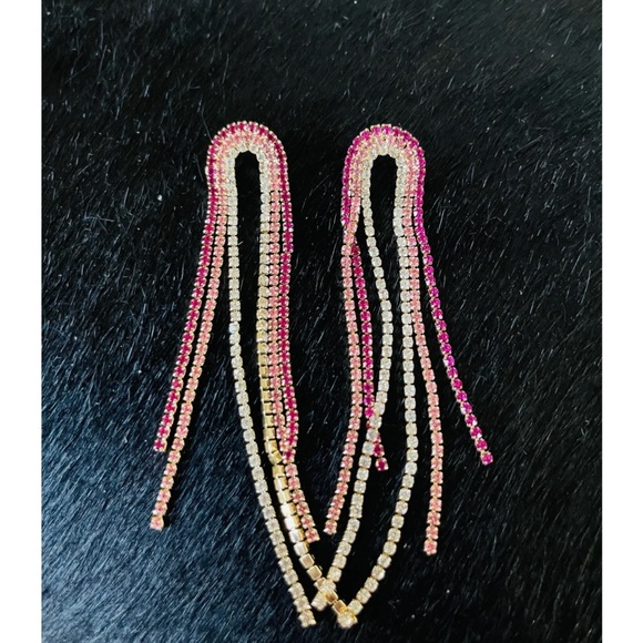 RHINESTONE MULTICOLOR WATERFALL  DANGLING EARRINGS - Picture 2 of 6